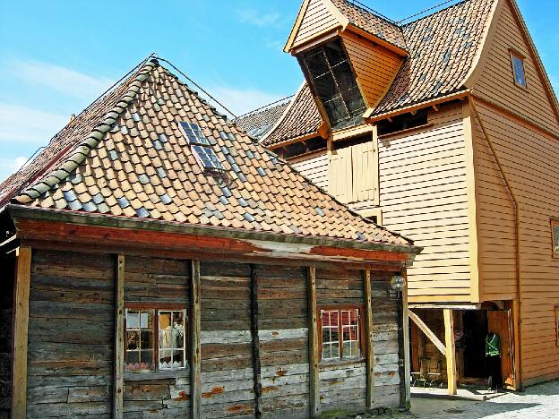 Historische Häuser im Hanseviertel Bryggen in Bergen, Norwegen